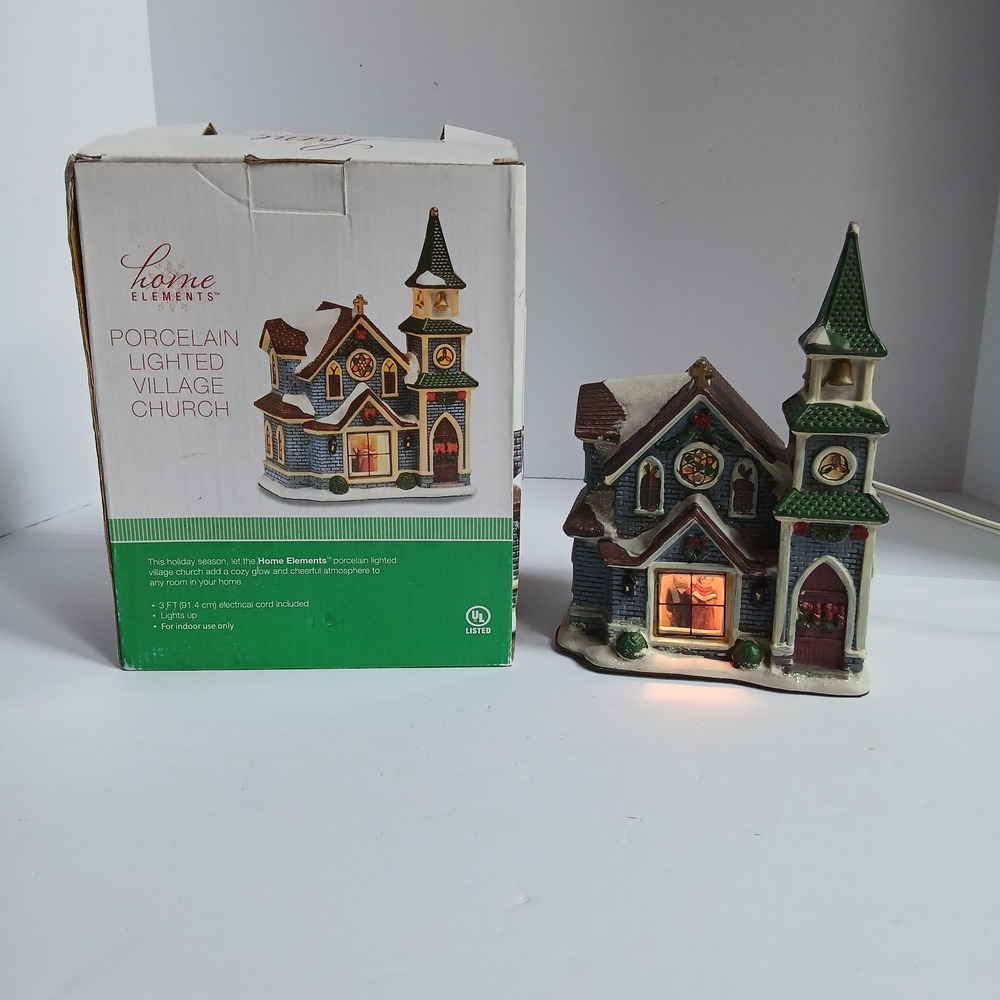 Christmas Village Church Home Elements Porcelain Lighted